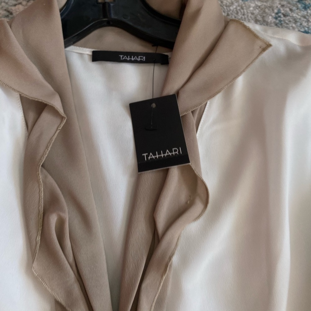 Blouse designer great fabric white tan color
